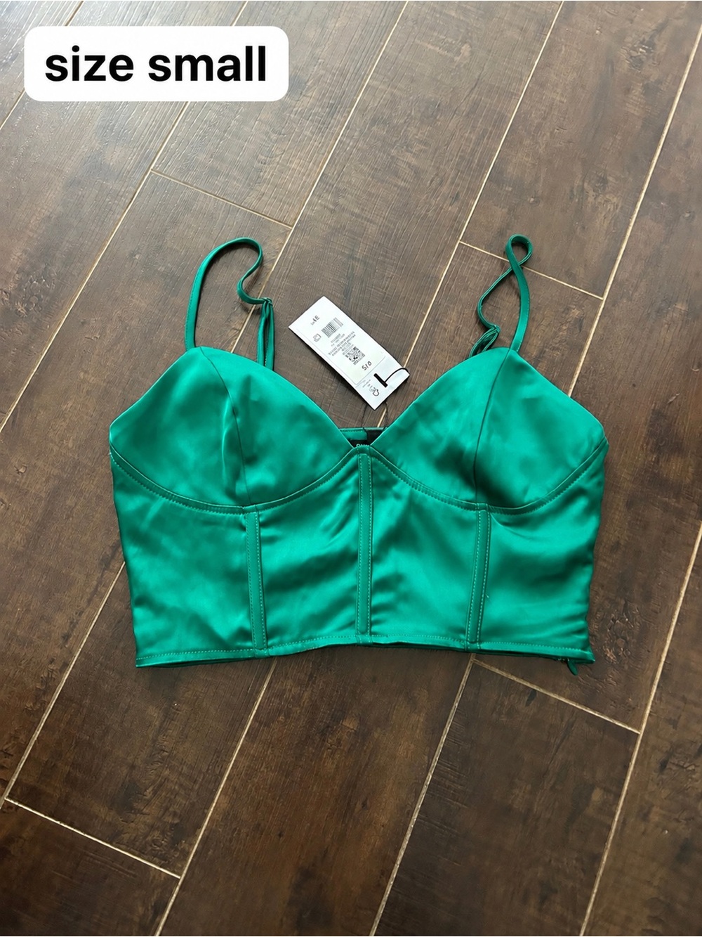 Emerald Satin Bustier Crop Top - Small
